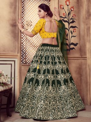 Girly Dark Green Colour Rubber Foil Work Festive Lehenga Choli