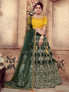 Girly Dark Green Colour Rubber Foil Work Festive Lehenga Choli