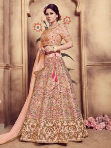 Girly Peach Colour Multi Rubber Foil Work Festive Lehenga Choli