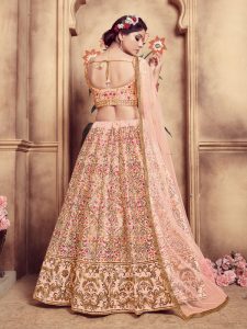 Girly Peach Colour Multi Rubber Foil Work Festive Lehenga Choli