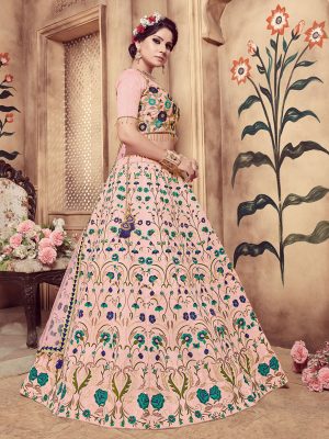 Girly Dusty Pink Colour Multi Rubber Foil Work Festive Lehenga Choli