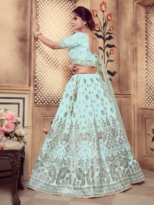 Girly Turquoise Blue Colour Rubber Foil Work Festive Lehenga Choli