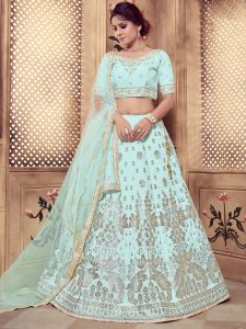 Girly Turquoise Blue Colour Rubber Foil Work Festive Lehenga Choli