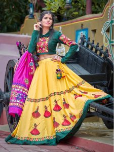 Raas Dark Green & Yellow Colour Digital Printed Navratri Lehenga Choli