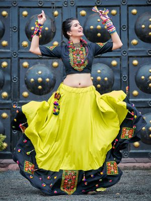 Raas Black & Green Colour Resham Embroidered & Tassels Work Navratri Lehenga Choli