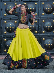 Raas Black & Green Colour Resham Embroidered & Tassels Work Navratri Lehenga Choli