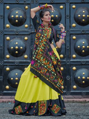 Raas Black & Green Colour Resham Embroidered & Tassels Work Navratri Lehenga Choli
