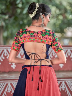 Raas Navy Blue & Orange Colour Resham Embroidered Work Navratri Lehenga Choli