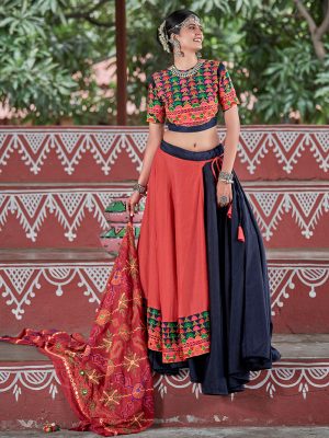 Raas Navy Blue & Orange Colour Resham Embroidered Work Navratri Lehenga Choli