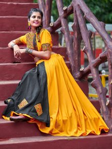 Raas Yellow & Black Colour Resham Embroidered & Tassels Work Navratri Lehenga Choli