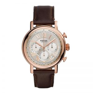 Fossil Fs5103 Buchanan Champagne Dial Brown Leather Chronograph Men'S Watch