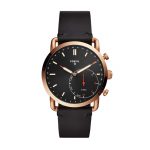 Fossil Men's Commuter Stainless Steel Leather Hybrid Smartwatch Rose Gold Black Ftw1176