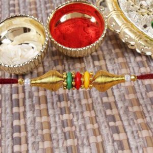 Trio Colors Beads with Golden Beads Rakhi