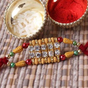 Diamond Work with Wooden Color Beads Rakhi