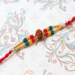 Colorful Tiny Beads with Rudraksha Rakhi