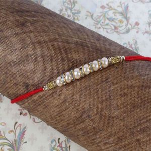 Diamond Ring with Pearl Beads Rakhi