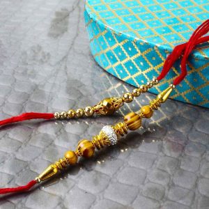 Golden Beads Rakhi with Wooden Beads Rakhi