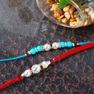 Silver Shiny Beads and Colorful Beads Rakhi