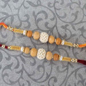Two Pearl Rhinestone and Wooden Beads Rakhi