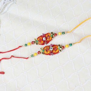 Two Traditional Colorful Beads Rakhi