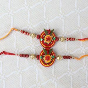 Two Om Floral and Beads Rakhi