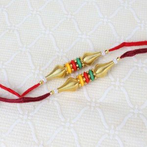 Double Trio Colors with Golden Beads Rakhi