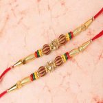 Double Rakhi of Golden Design with Diamond Studded