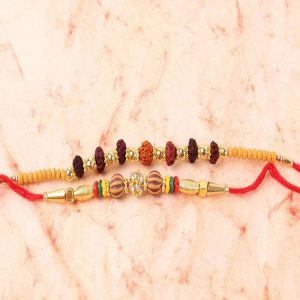 Collection of Two Rudraksha and Wooden Beads Rakhi