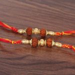 Pair of Two Golden Beads with Rudraksha Rakhi