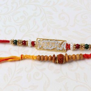 Fascinating Veera and Rudraksha Beads Rakhi Combo