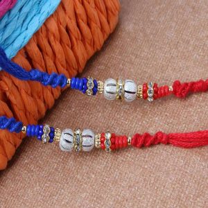 Pair of Two Silver Shiny and Colorful Beads Rakhi