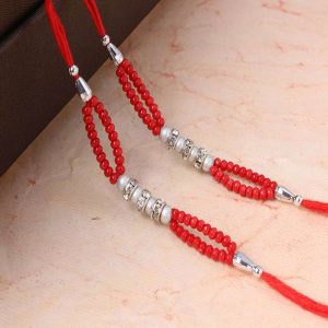 Set of Two Colorful Pearl with Diamond Ring Rakhi