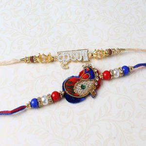 Krishna and Peacock Design Rakhi Set