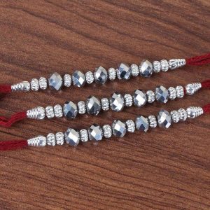 Three Rakhi Threads with Silver Beads