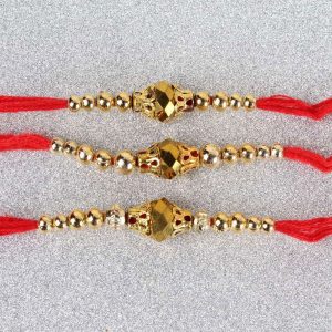 Set of Three Golden Beads Rakhi