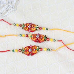 Three Traditional Colorful Beads Rakhi