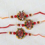 Set of Three Swastika Kalash Floral Rakhi