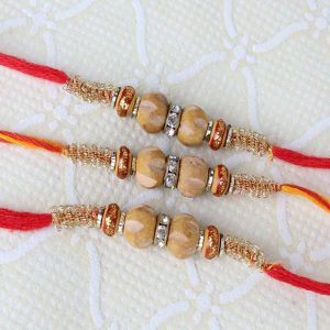 Set of 3 Wood and Diamond Ring Rakhi