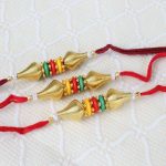 Triple Trio Colors with Golden Beads Rakhi