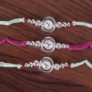 Set of Three Silver Laminate Beads Rakhi