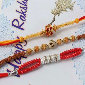 Pair of Three Studded Beads Rakhi Combo
