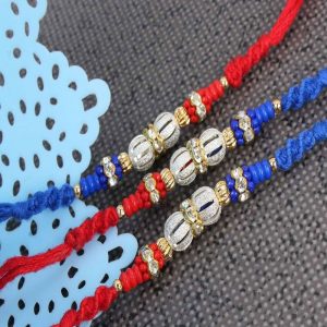 Silver Shiny and Colorful Beads Triple Rakhi