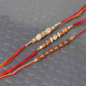 Fashionable Set of Three Beads Rakhi
