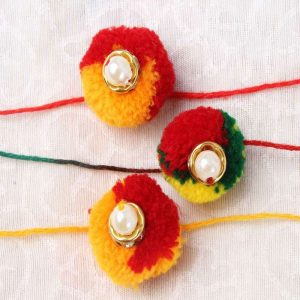 Set of Three Multicolor Gonda Rakhi Combo