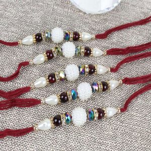 Pearl Dial with Shiny Beads Five Rakhis