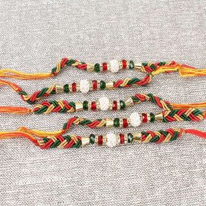 Colorful Zardosi Work and Beads Five Rakhis