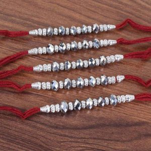 Silver Beads Five Rakhi Threads
