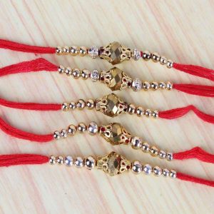 Set of 5 Golden Beads Rakhis