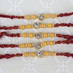 Single Diamond Dial with Beads Five Rakhi Set