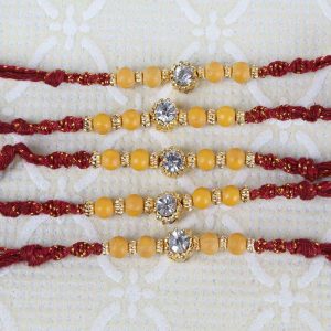 Single Diamond Dial with Beads Five Rakhi Set